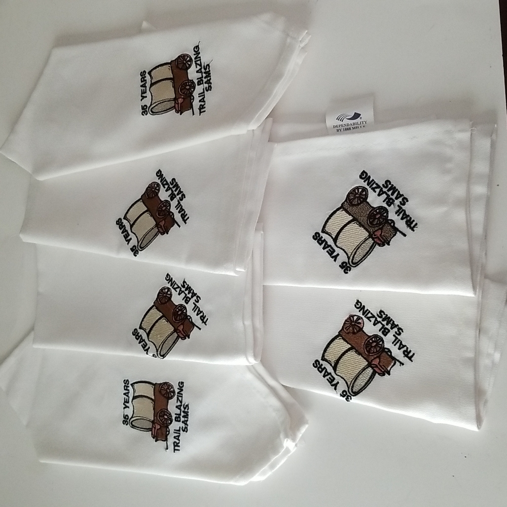 6 Vintage RARE Linen Napkins 35 Years Trail Blazers Sams Good Sam…